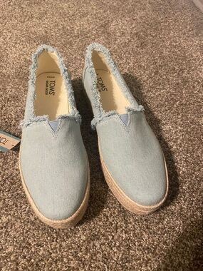 TOMS Light Blue Frayed Canvas Espadrille Slip-Ons